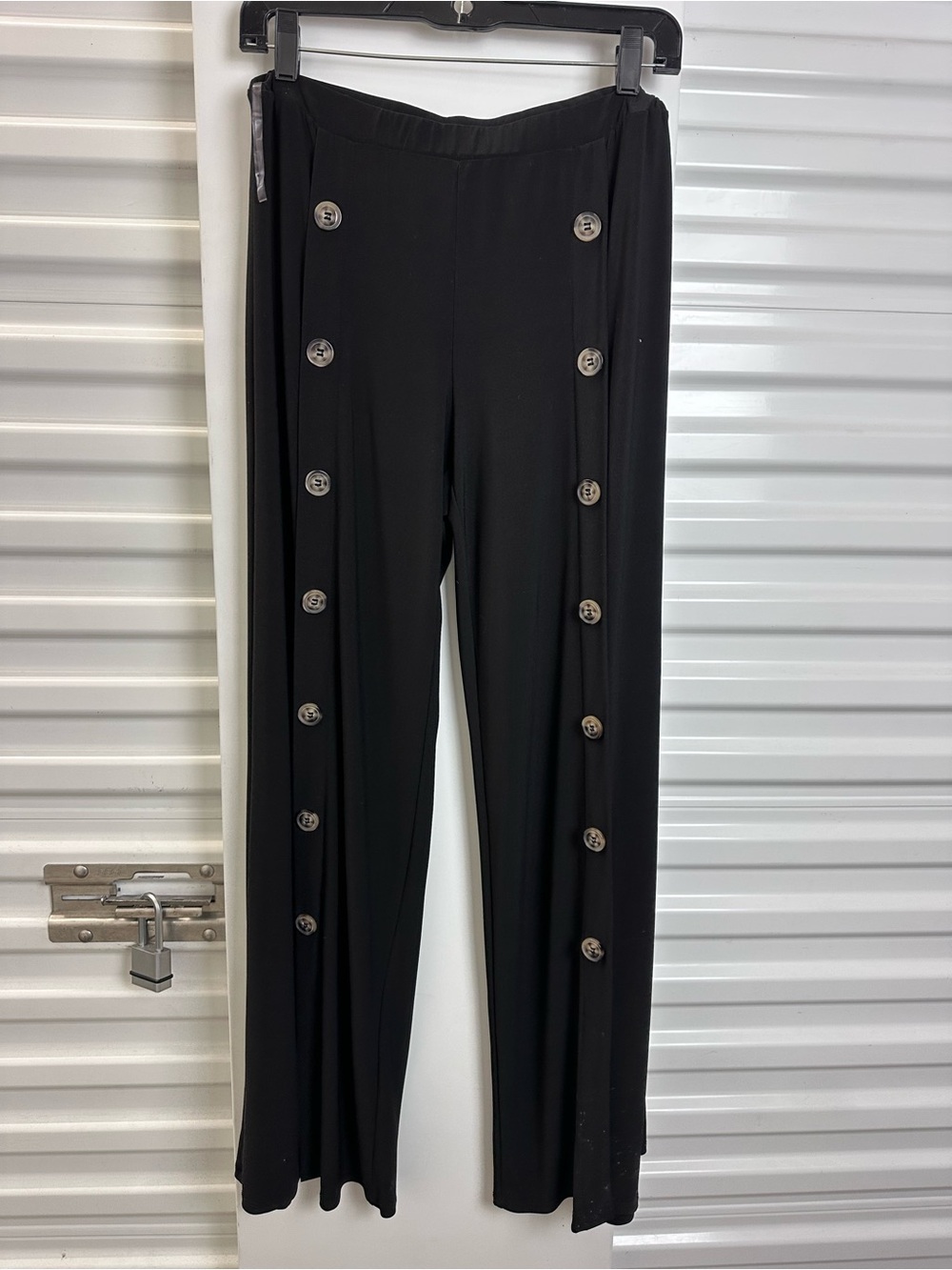 Coco Bianco Black Wide Leg Pants with Button Trim